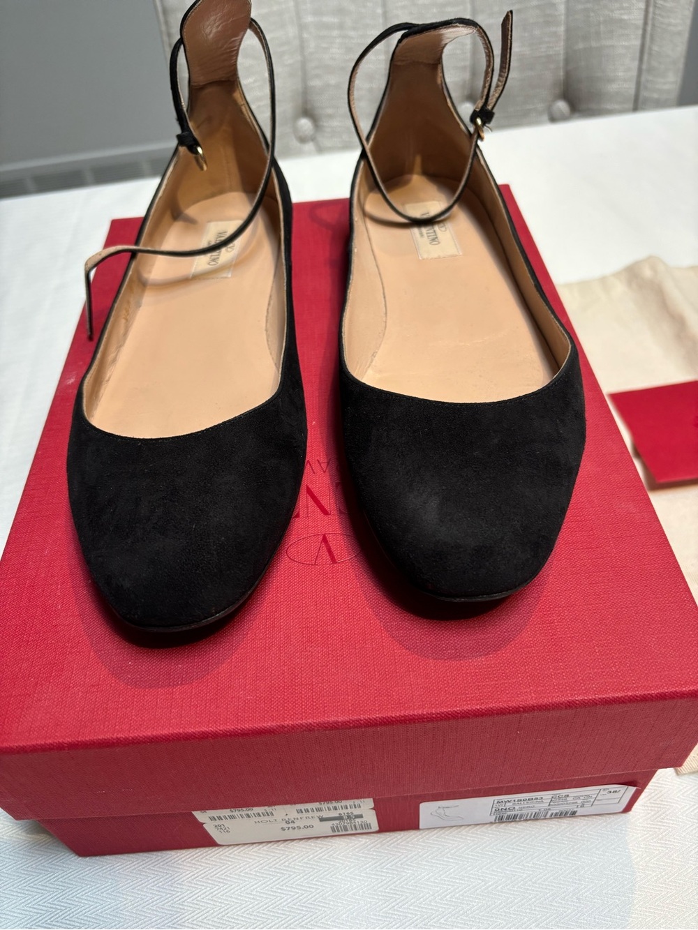 Valentino Garavani Black Suede Ankle-Strap Flats